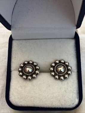 Mexico 925 Sterling - Beaded Floral Stud Earrings